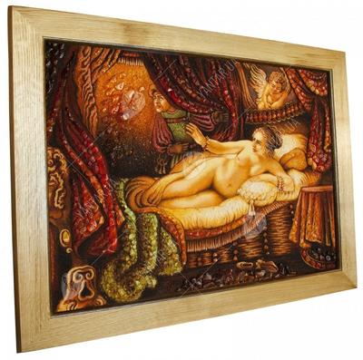 Купить панно из янтаря «Даная» Рембрандта в гостиную Интернет магазин картин  для интерьера ТМ Янтарь Полесья