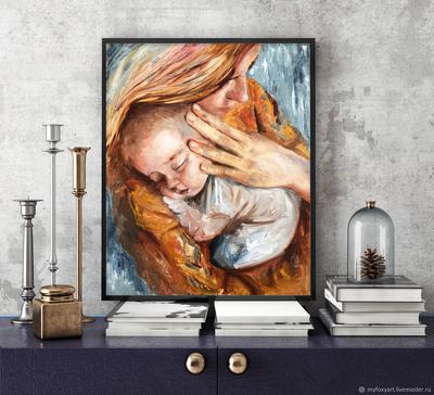 Мама и малыш, картина в детскую, мама обнимает малыша – заказать на Ярмарке  Мастеров – NLI2QRU | Картины, Санкт-Петербург