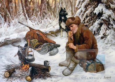 Картина Охотники на привале ᐉ Аврам Дмитрий ᐉ онлайн-галерея Molbert.