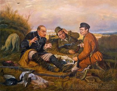 Подарок для всех охотников - картина Охотники на привале Перова, с лицами  ваших друзей на заказ, не дорого, без посредников