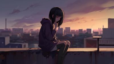 Девушка, в стиле аниме, депрессия, …» — создано в Шедевруме