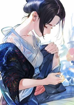 Аниме Арт, Девушка, брюнетка, кимоно | Anime, Character illustration, Dark  art illustrations