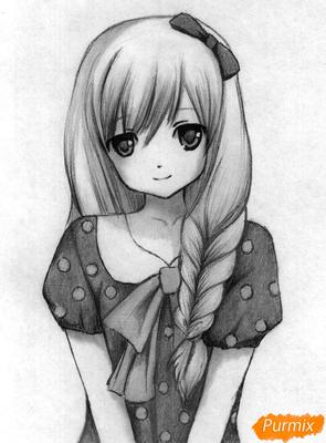 Картинки аниме девушек нарисованные карандашом