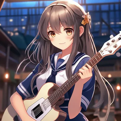 Фотография Vocaloid девушка с гитарой Аниме