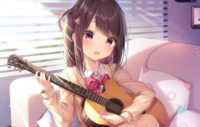 Девушка с розовыми волосами играет на гитаре из аниме-сериала Bocchi The  Rock 2K загрузка обоев