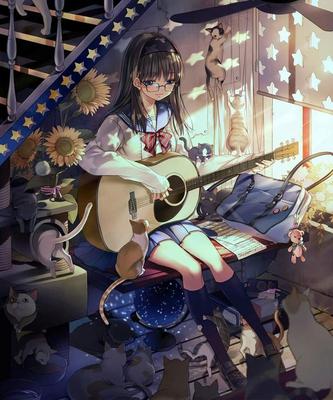 Аниме девочка с гитарой - красивые фото