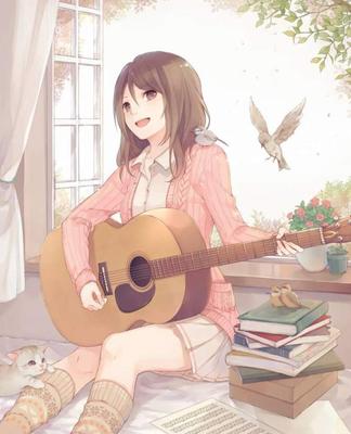 Аниме: Девушка с гитарой - картинки