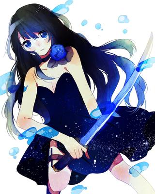 Красотка аниме девушка с голубыми волосами | Премиум Фото