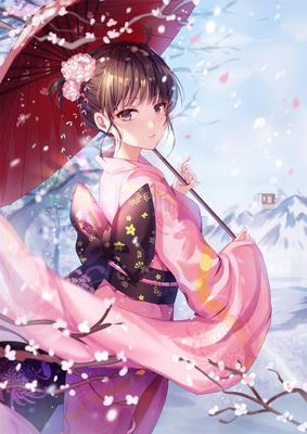 Картинки аниме девушек в кимоно