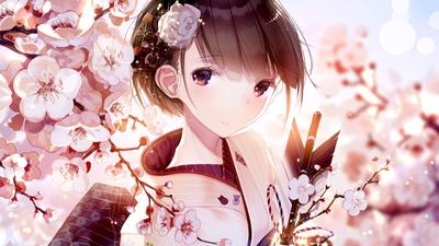 аниме девушка в традиционном китайском кимоно с цветами, японские аватарки,  Японский, японский фон фон картинки и Фото для бесплатной загрузки