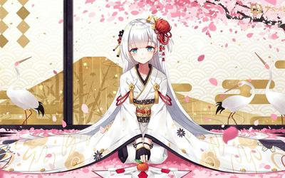 аниме три девушки с тёмными волосами в кимоно одевается сакура цветок фон  фантазия. Иллюстрация штока - иллюстрации насчитывающей платье, мило:  273416284