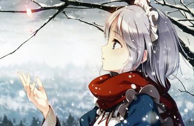 anime girl Winter New Year Wallpaper frost brunette | Девушки из аниме,  Обои, Зима