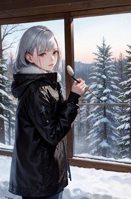 Обои Аниме девушка и кролик, зима, снег, зонт 2880x1800 HD Изображение