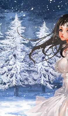 Скачать обои снег, зима, аниме, девочка, шоколадки разрешение 1400x1050  #12389