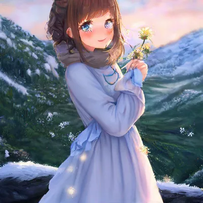 Девушка анимэ с веснушками зимой в…» — создано в Шедевруме
