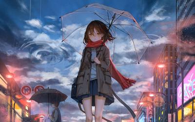 Картинки Аниме Дождь Зонт