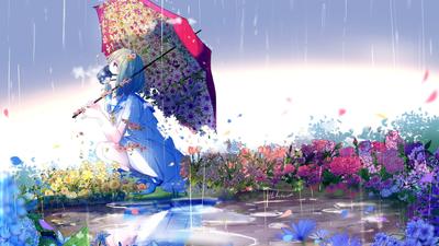 Скачать 3840x2400 девушка, зонтик, дождь, аниме, арт обои, картинки 4k  ultra hd 16:10