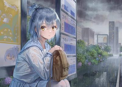 Скачать обои цветы, девушка, аниме, дождь, зонтик разрешение 2560x1440  #168683
