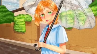 Обои аниме, девушка, брюнетка, зонтик, дождь на рабочий стол