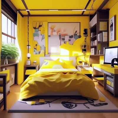 Жёлтая аниме комната в японском …» — создано в Шедевруме