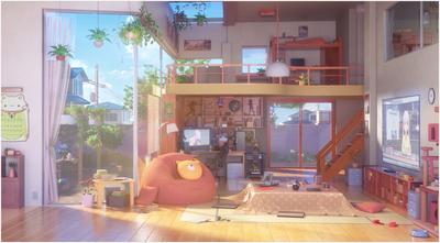 Уютная комнатка в аниме стиле на рабочем столе windows, такие живые обои  для пк станут не просто украшением но… | Room wallpaper, Living room  background, Anime room