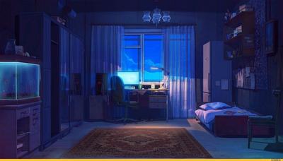 Комната из аниме (61 фото) | Темные комнаты, Фиолетовые комнаты, Фоновые  рисунки