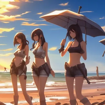 3 аниме девушки принимают на пляже…» — создано в Шедевруме