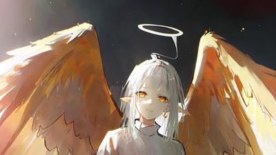Обои ангел, крылья, нимб, арт, аниме картинки на рабочий стол, фото скачать  бесплатно