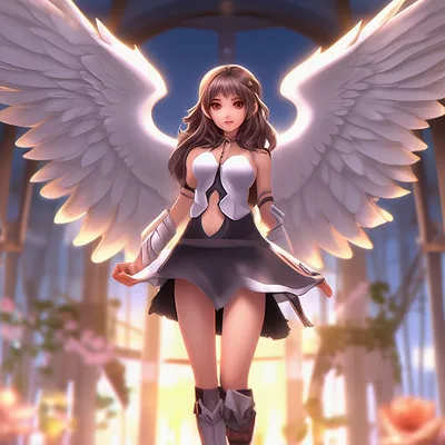 Аниме девушка с крыльями ангела …» — создано в Шедевруме