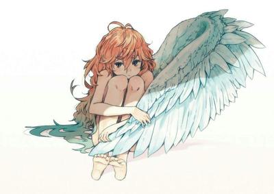 Девушка аниме с белыми крыльями ангела - обои для рабочего стола, картинки,  фото