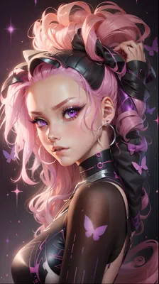 симпатичная аниме девушка с фиолетовыми глазами и розовыми волосами  Иллюстрация вектора - иллюстрации насчитывающей женщина, график: 227737266