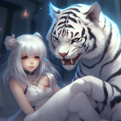 Аниме девушка с беззубой Белый тигр» — создано в Шедевруме