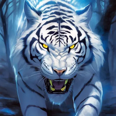 Аниме стиль,большой тигр,белый мех…» — создано в Шедевруме