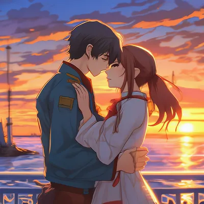 Девушка и парень аниме целуются на…» — создано в Шедевруме
