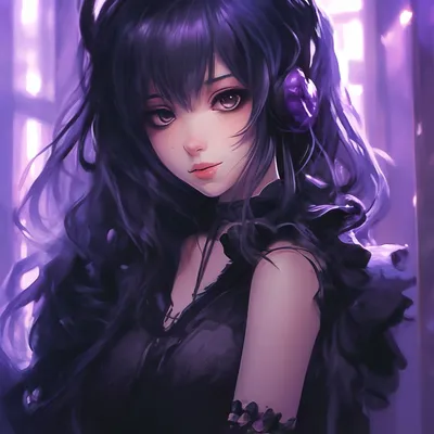 Аниме девушка эмо, чёрно-фиолетовые…» — создано в Шедевруме