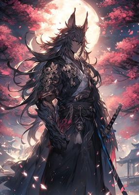 Anime boy samurai with a white hair Stock Illustration | Adobe Stock