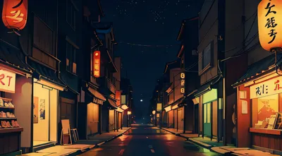 Пустая японская ночная улица, аниме стиль 4 К, лучшие аниме 4k коначан  обои, крутое аниме 8к, аниме Мо артстиль - SeaArt AI