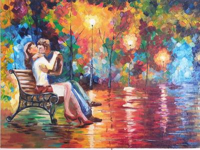 Картина на холсте для интерьера - Леонид Афремов, девушка парк дождь,  репродукция 60х80 см - купить по низкой цене в интернет-магазине OZON  (1085685616)