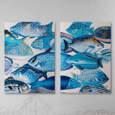 Модульная картина акрилом Set Of 2 Canvas Acrylic Painting Blue Fish,  Werner Voss | Home Concept
