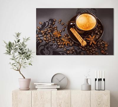 Картина современная на холсте, картины для кофейни Кофе с корицей 60x100  см, картины в интерьере кафе (ID#1812556368), цена: 629.30 ₴, купить на  Prom.ua