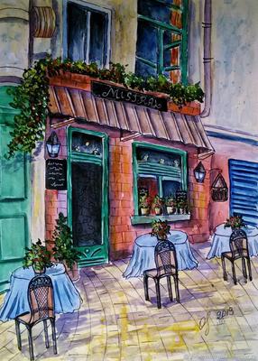 Картины: Акварель. Кафе в Париже – заказать на Ярмарке Мастеров – LK1KMRU |  Картины, Москва