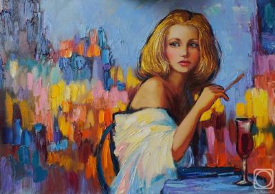 Блондинка в кафе» картина Симоновой Ольги маслом на холсте — купить на  ArtNow.ru