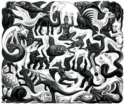 Vadim Alyoshin: Favorites - Художник Мауриц Корнелис Эшер за работой,  1950–е годы, Нидерланды Картины этого художника можно встретить повсеместно  на просторах интернета. Например на нашем ламповом D3 только одна картина  \"Рисующие руки\"