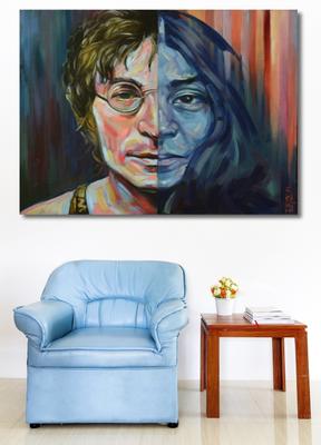 Репродукция картины \"Джон Леннон и Йоко Оно .\". Картина маслом на холсте  \"Джон Леннон и Йоко Оно .\"