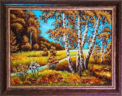 Картина из янтаря \"Дом в лесу у реки\" 20x30 купить в интернет-магазине  EXKLUSI