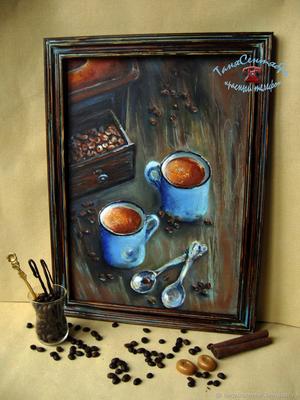 Картина живопись маслом натюрморт кофе чашка в раме КОФЕ ВДВОЕМ – заказать  на Ярмарке Мастеров – O5NUGRU | Картины, Москва