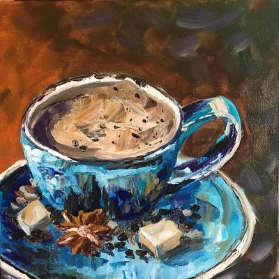Картина \"Кофе гляссе и блинчик на завтрак. \"
