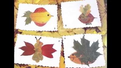 Детское творчество Аппликации и поделки из сухих листьев - YouTube