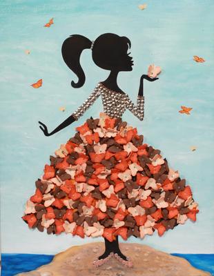 Мозаика из пайеток на холсте \"Девочка с бабочками\"