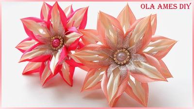 Цветы Канзаши для рукоделия и творчества 4 шт - купить с доставкой по  выгодным ценам в интернет-магазине OZON (780209714)